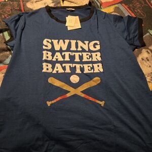 LuLaRoe Blue 'Swing Batter Batter' Short Sleeve Baseball Graphic Tee